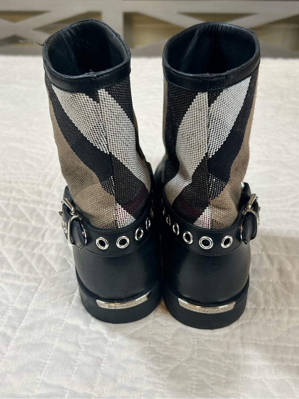 Burberry Queenstead Black Check Leather Boots Size 6.5 US (36.5 EU) - Picture 6 of 12